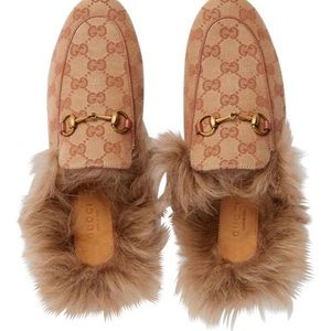 Princetown GG canvas slipper w/fur